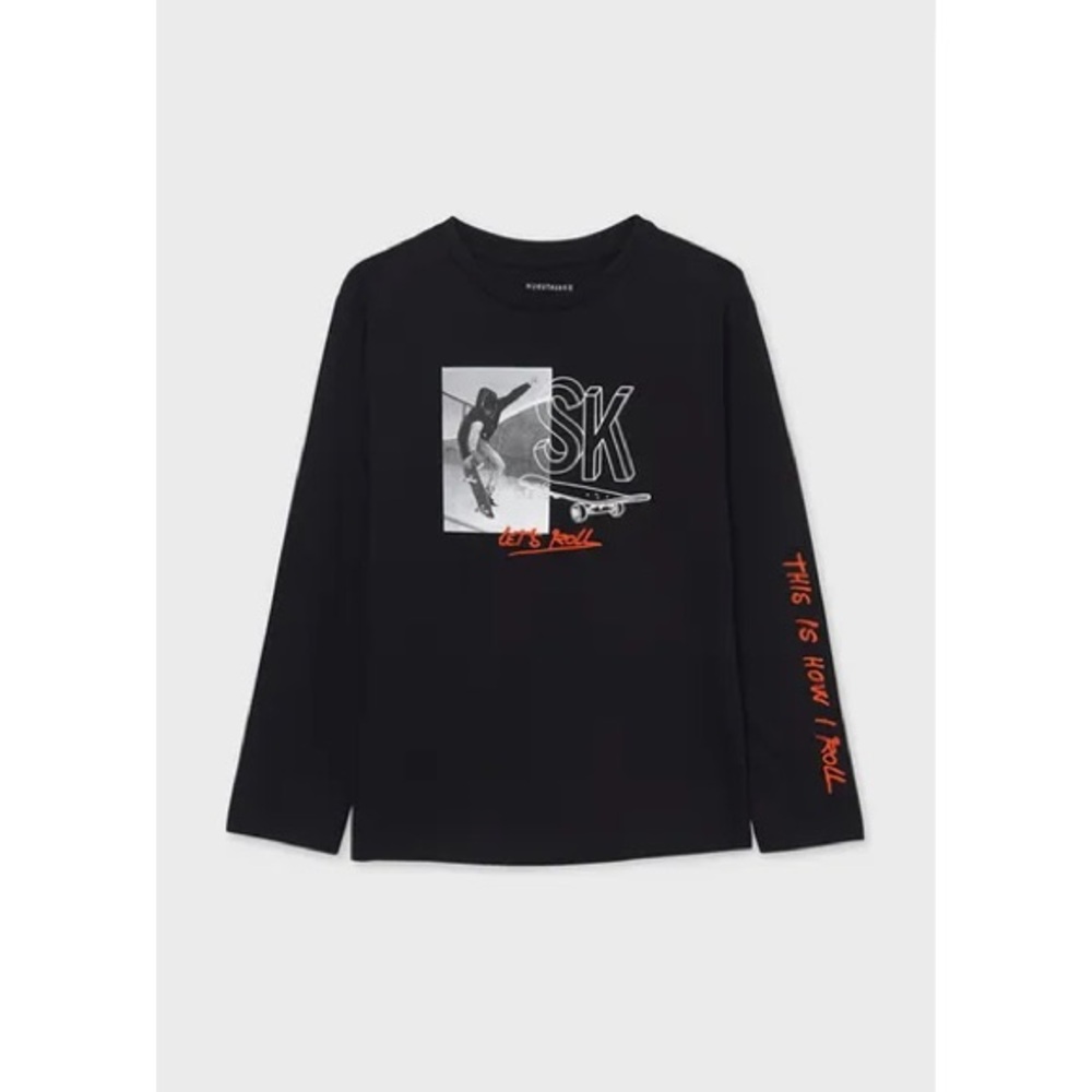 Mayoral Black Long Sleeve Tee with Surf Graphic